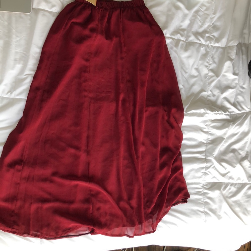 Wine red chiffon maxi skirt